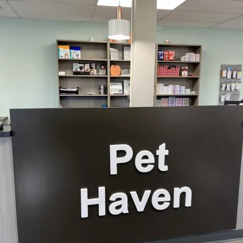 Photo of lobby signage at Pet Haven